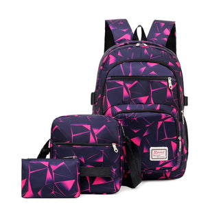 Kid's Oxford Zipper Closure Geometric Pattern School Backpack