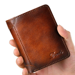 Men's Genuine Leather Solid Pattern Slot Pocket Trendy Wallets