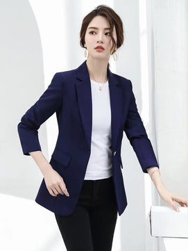 Women's Notched Collar Full Sleeve Single Button Casual Blazer