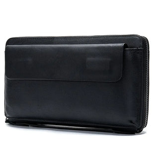 Men's Genuine Leather Zipper Closure Card Holder Solid Wallet