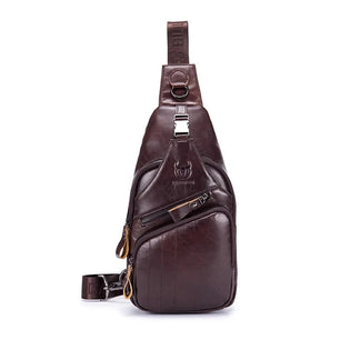 Men's Genuine Leather Solid Pattern Zipper Closure Shoulder Bag