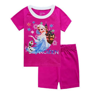 Kid's Girls Cotton O-Neck Short Sleeves Trendy Sleepwear Set