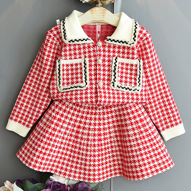 Kid's Wool Turn-Down Collar Long Sleeves Plaid Pattern Clothes