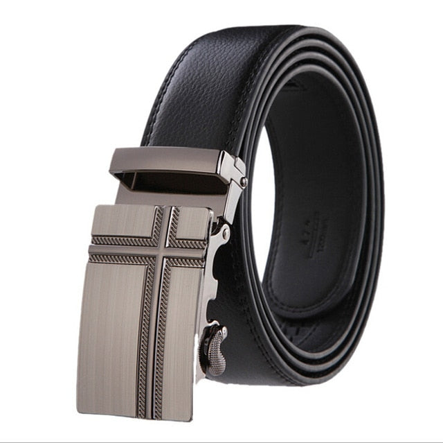 Men's Genuine Leather Strap Alloy Automatic Buckle Plain Belt