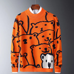 Men's O-Neck Acrylic Long Sleeves Cartoon Pattern Casual Sweater