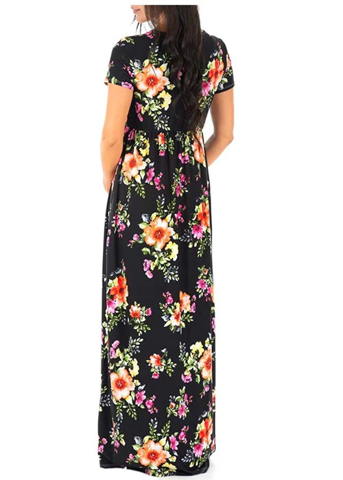 Women’s Polyester V-Neck Short Sleeves Floral Maternity Dress