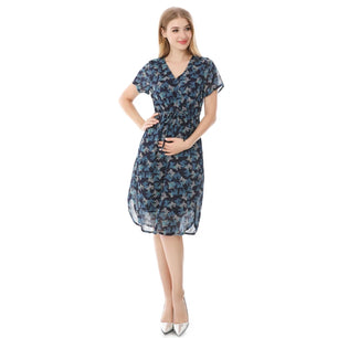 Women's Spandex V-Neck Long Sleeve Solid Pattern Maternity Dress