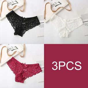 Women's 3 Pcs Spandex Low Waist Breathable Lace Pattern Panties