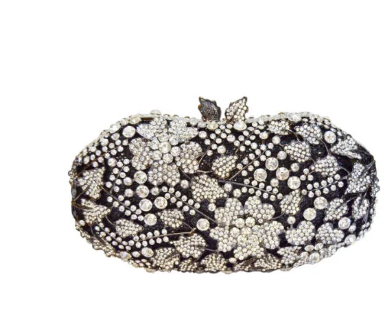 Women's Metallic Hasp Closure Flower Beaded Bridal Wedding Clutch