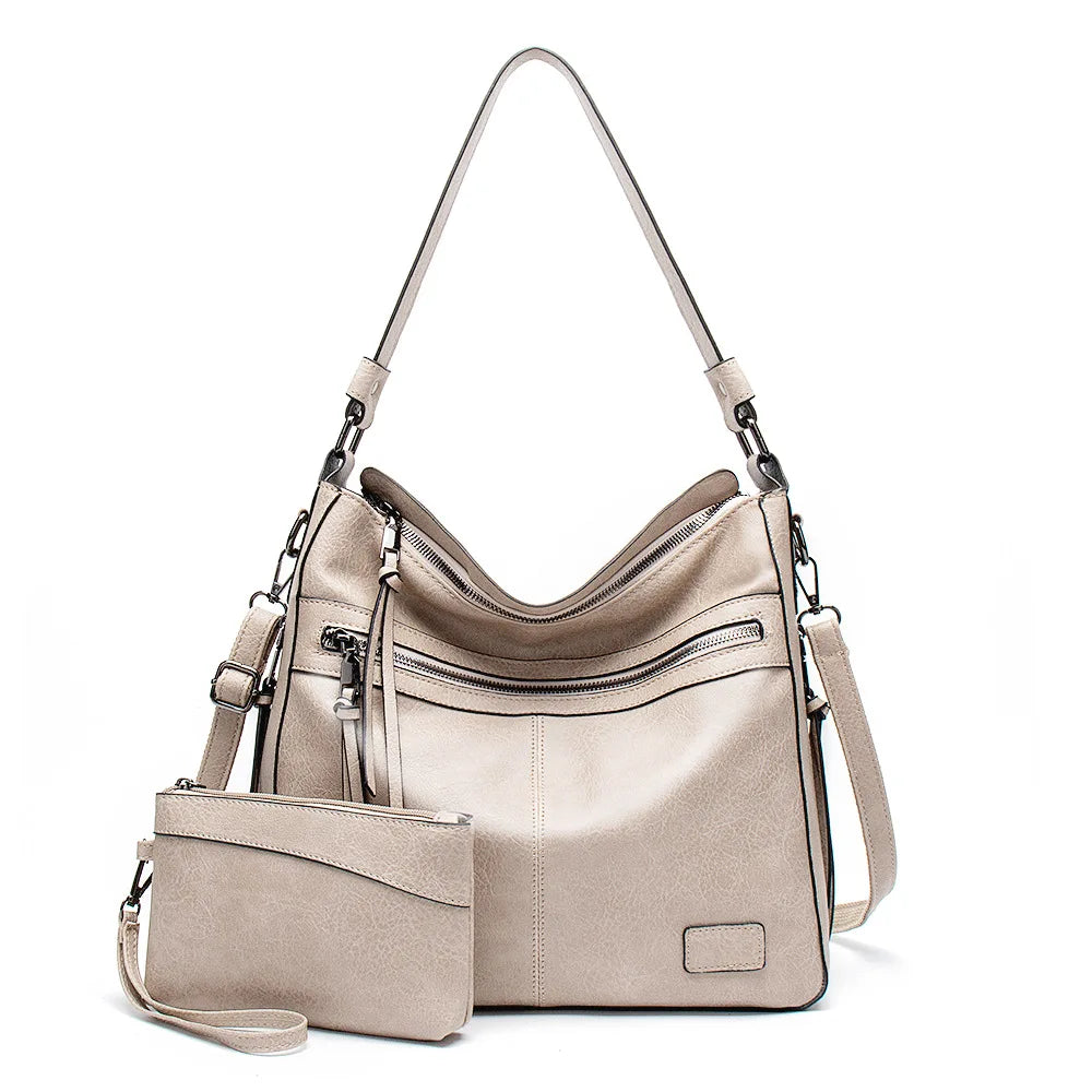 Women's PU Zipper Closure Solid Pattern Casual Shoulder Bag Set