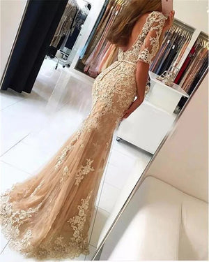 Women's Polyester V-Neck Short Sleeves Mermaid Wedding Dress