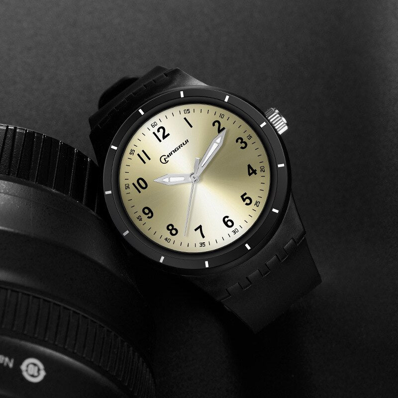 Men's Plastic Case Buckle Clasp Round Shaped Luminous Watch