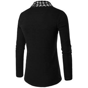 Men's Polyester Lapel Collar Long Sleeves Houndstooth Jacket