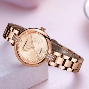 Women's Stainless Steel Round Shaped Waterproof Luxury Watch