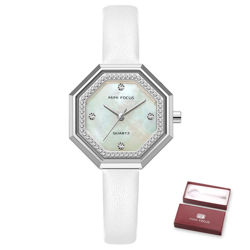 Women's Leather Polygon Shaped Waterproof Elegant Luxury Watch