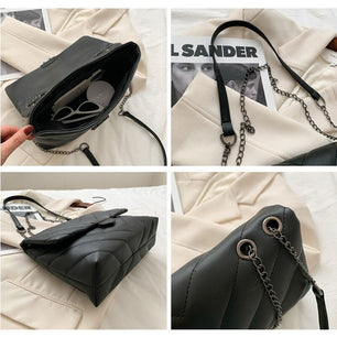 Women's PU Leather Cover Closure Solid Pattern Shoulder Bag