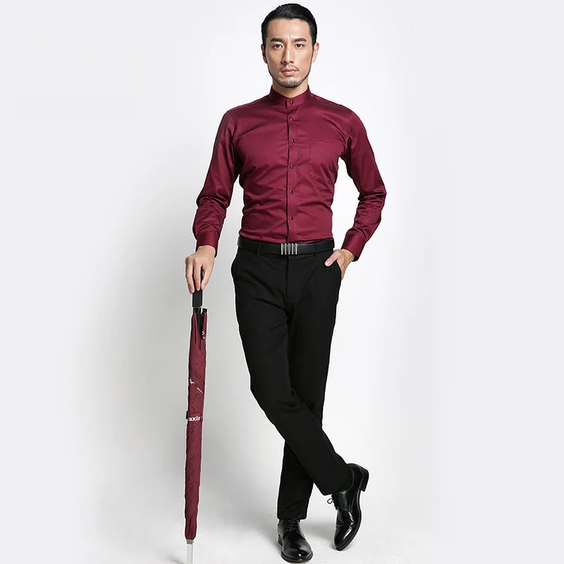 Men's Polyester Mandarin Collar Full Sleeve Single Breasted Shirt