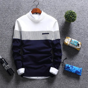 Men's O-Neck Polyester Long Sleeves Striped Pullover Sweater
