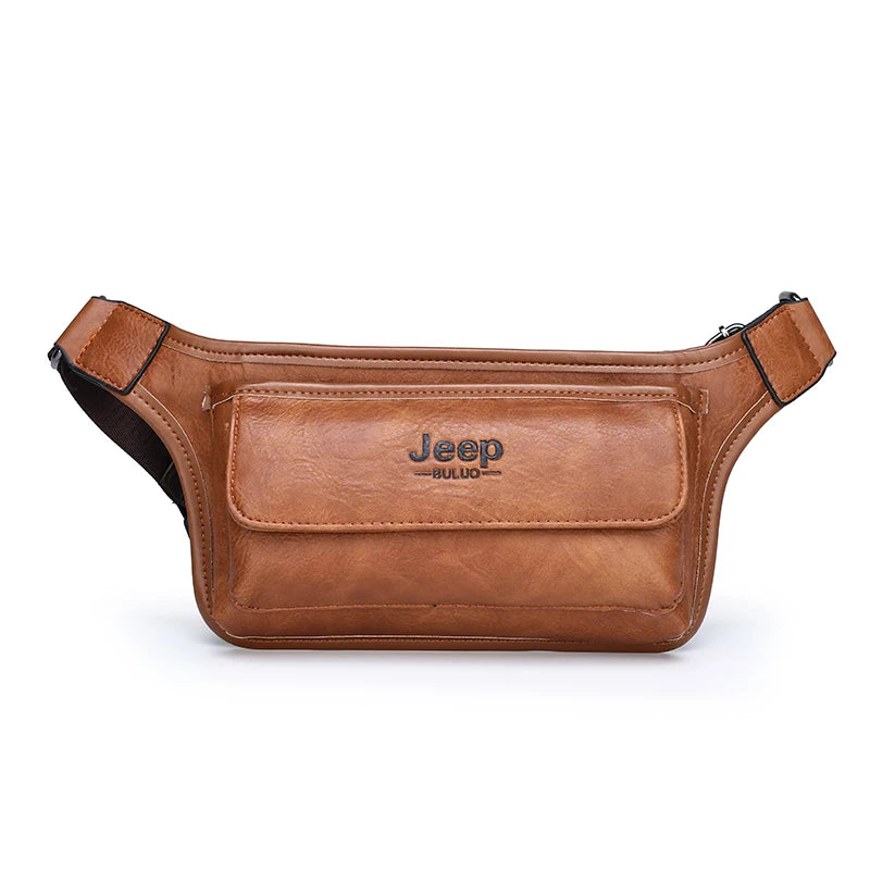 Men's Split Leather Zipper Closure Letter Pattern Waist Bag