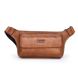 Men's Split Leather Zipper Closure Letter Pattern Waist Bag