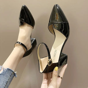 Women's PU Pointed Toe Buckle Strap Closure Solid Pattern Shoes