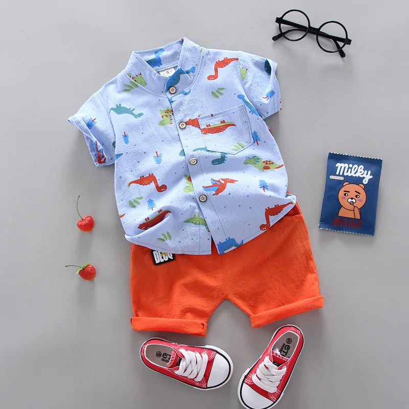 Kid's Polyester Short Sleeves Single Breasted Printed Clothes