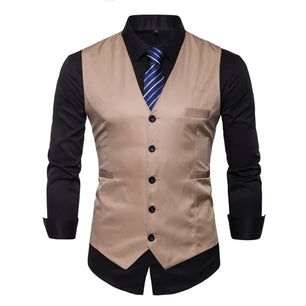 Men's Cotton V-Neck Sleeveless Plain Single Breasted Formal Vests