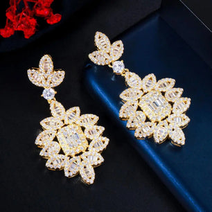 Women's Copper Cubic Zirconia Trendy Bridal Wedding Drop Earrings