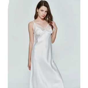 Women's Silk V-Neck Sleeveless Patchwork Casual Nightwear Gown