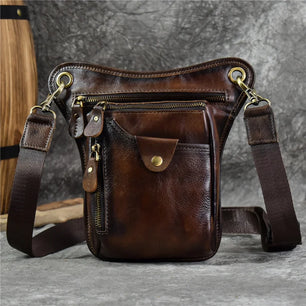 Men's Genuine Leather Solid Pattern Zipper Multifunction Waist Pack