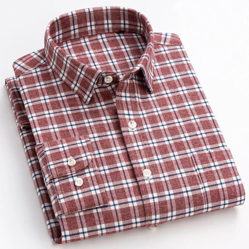 Men's 100% Cotton Single Breasted Full Sleeve Plaid Casual Shirt