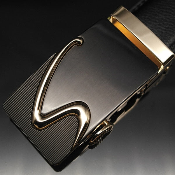 Men's Genuine Leather Strap Alloy Automatic Buckle Plain Belt