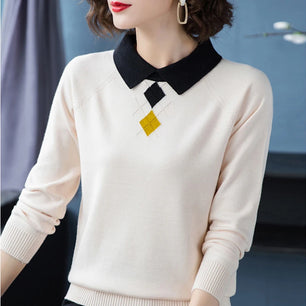 Women's Polyester Turn-Down Collar Long Sleeves Casual Sweater