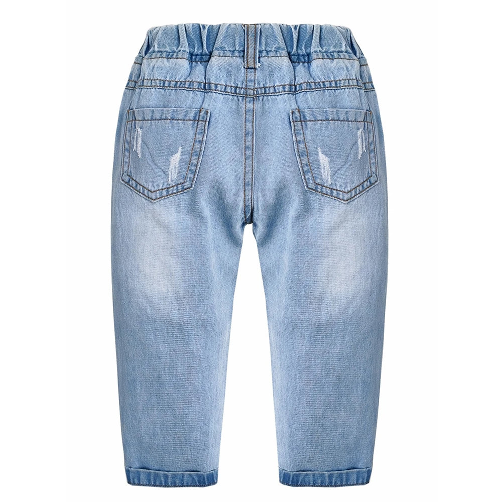 Kid's Cotton Elastic Waist Closure Denim Casual Wear Trouser