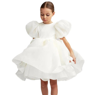 Kid's Girl Cotton Short Sleeve Pleated Pattern Princess Dress