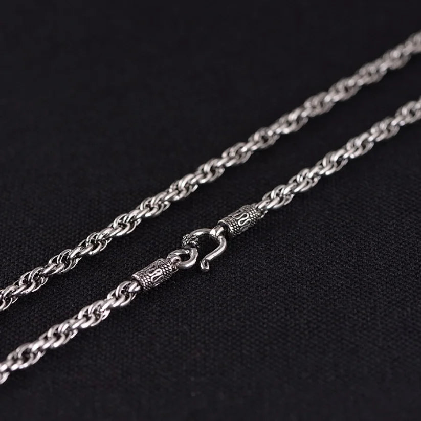 Men's 925 Sterling Silver Rope Chain Geometric Pattern Necklace