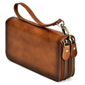 Men's Genuine Leather Solid Pattern Cell Phone Pocket Shoulder Bag