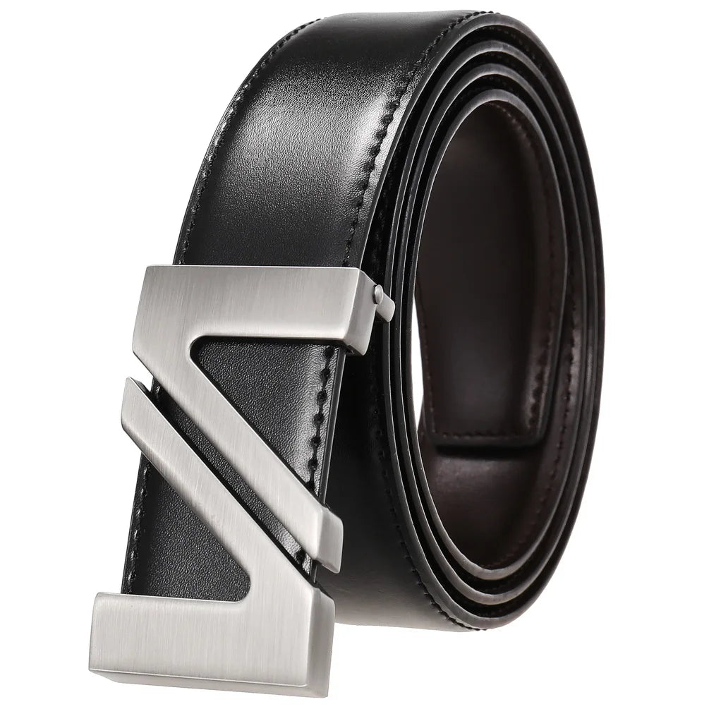 Men's Split Leather Buckle Closure Plain Pattern Trendy Belts