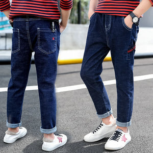 Kid's Cotton Mid Elastic Waist Closure Casual Wear Denim Pants