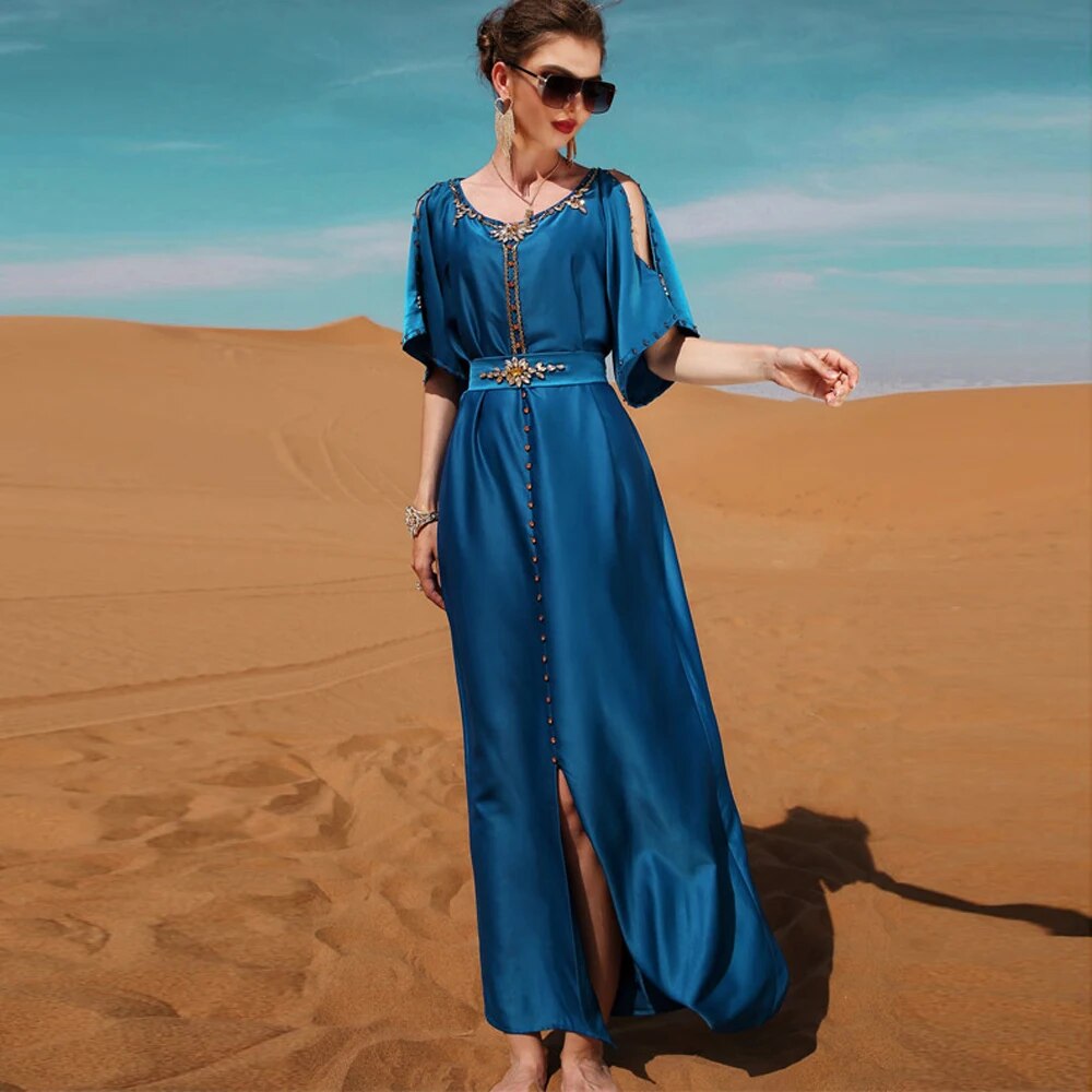 Women's Arabian Acrylic Full Sleeve Embroidered Elegant Dress