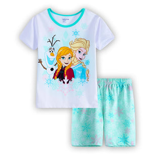 Kid's Girls Cotton O-Neck Short Sleeves Trendy Sleepwear Set