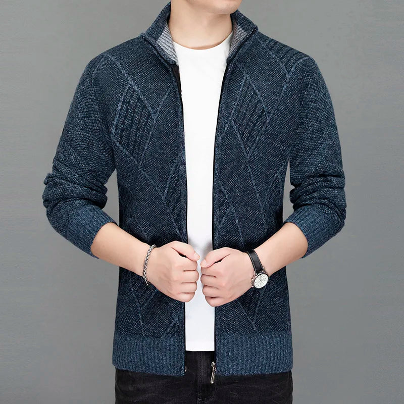 Men's Cotton Stand Collar Long Sleeves Patchwork Pattern Jacket