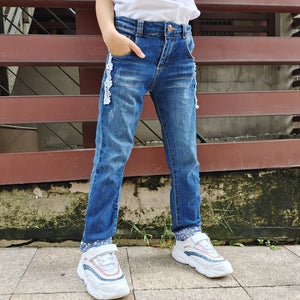 Kid's Cotton Mid Button Fly Closure Casual Wear Denim Pants