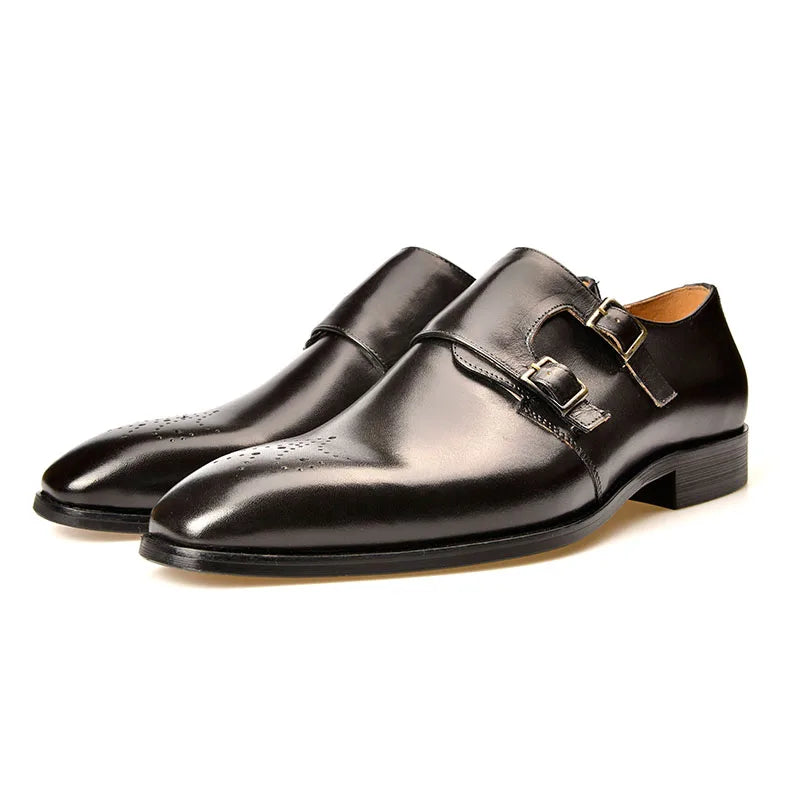 Men's Genuine Leather Pointed Toe Buckle Strap Closure Shoes