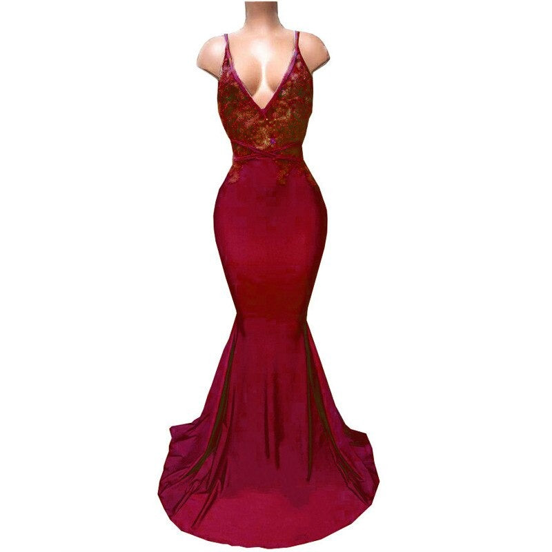 Women's Polyester V-Neck Sleeveless Evening Party Wear Dress