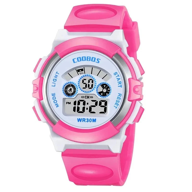 Kid's Alloy Frame Round Shaped Luminous Trendy Waterproof Watch