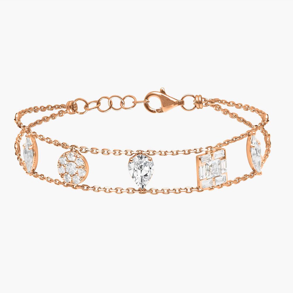 Women's Copper Cubic Zirconia Geometric Chain Link Bracelet