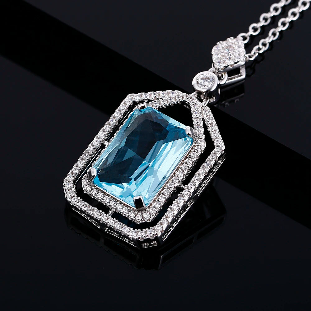 Women's Silver Zircon Geometric Shaped Trendy Engagement Necklace