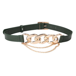 Women's Metal Buckle Closure Solid Pattern Link Chain Belts