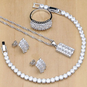 Women's 925 Sterling Silver Zircon Geometric Trendy Jewelry Set